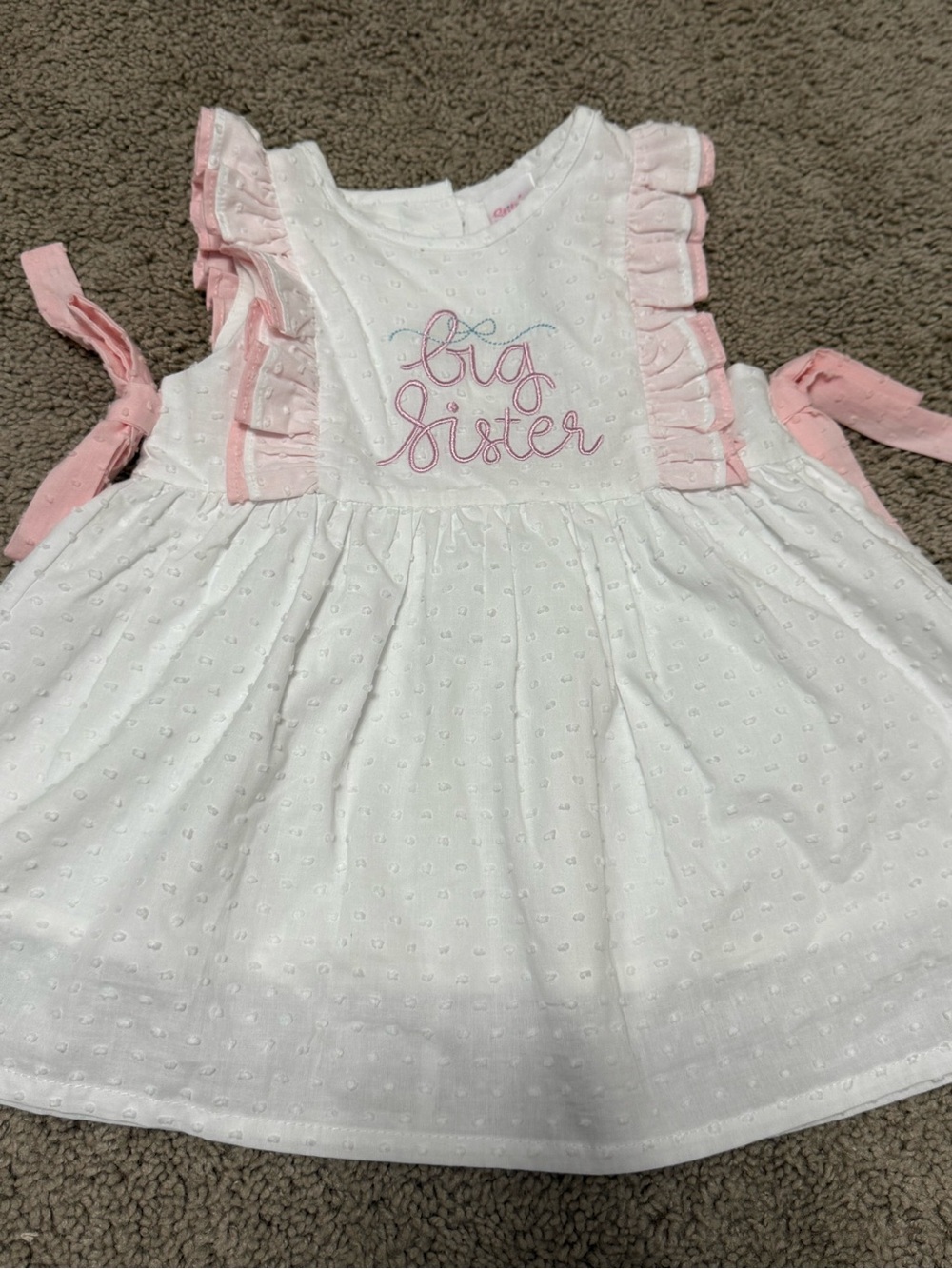 White & Pink 'Big Sister' Eyelet Toddler Dress